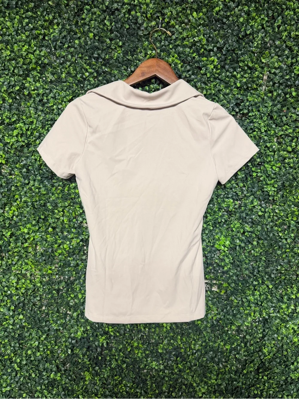 Fair Liar Set Neutral Short-Sleeve Zip Polo Top and Skirt - Cream color
